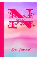 Nelly Dot Journal: Personalized Custom First Name Personal Dotted Bullet Grid Writing Diary - Cute Pink & Purple Watercolor Cover - Daily Journaling for Journalists & 