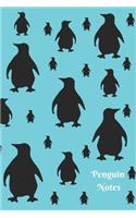 Penguin Notes: Cute Teal Aqua Blue and Black Penguin Pattern 6 X 9 Blank Lined Writing Notebook Journal, 110 Pages