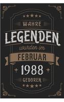 Wahre Legenden wurden im Februar 1988 geboren: Vintage Geburtstag Notizbuch - individuelles Geschenk für Notizen, Zeichnungen und Erinnerungen - liniert mit 100 Seiten