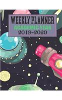 Weekly Planner Academic Year 2019 - 2020: Weekly Planner Space Theme 2019 - 2020 Acadmic Calendar and Organizer