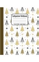 Composition Notebook: 7.5x9.25 Wide Ruled - Christmas Trees and Snowflakes on White