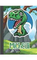 Micheal: Wide Ruled Composition Notebook Dinosaur Boys Kids Personalized Journal for School Supplies - 110 pages 7.44x9.269