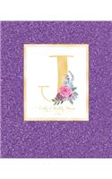 Weekly & Monthly Planner 2020 J: Purple Faux Glitter Gold Monogram Letter J with Pink Flowers (7.5 x 9.25 in) Horizontal at a glance Personalized Planner for Women Moms Girls and Sc