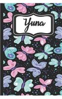 Yuna: Personalized Named Journal Pretty Butterfly Soft Cover for Women and Girls with Lined Pages