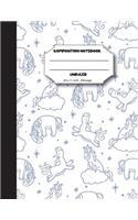 Composition notebook unruled 8.5 x 11 inch 200 page, blue doodles unicorn pattern