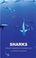 Sharks Pocket Monthly Planner 2018: 16 Month Calendar