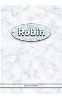 Robin - Lined Notebook: College Ruled Blank Pages Plus Extra Date Neutral Calendar (12 Months) and Notepad Sketch Designs. Cover Print White Marble Background with Silver-I