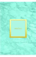 Amina: Custom dot grid diary for girls - Cute personalised gold and marble diaries for women - Sentimental keepsake notebook journal - Bright blue aqua tea