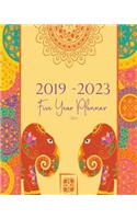 2019-2023 Five Year Planner- Elephant: 60 Months Planner and Calendar, Monthly Calendar Planner, Agenda Planner and Schedule Organizer, Journal Planner and Logbook, Appointment Notebook, 