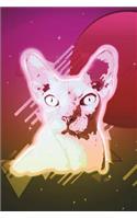 Hairless Cat Face Notebook 80s (Vol 5): Glowing Neon Rave Sphynx Cat Lined Composition Book/Diary/Journal For Students, 6 x 9, 130 Pages, Retro Avacado Magenta