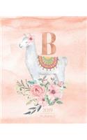 2019 Planner: Llama Planner 2019 Alpaca Rose Gold Monogram Letter B Watercolor with Pink Flowers (7.5 X 9.25") Horizontal at a Glance Personalized Planner for Gir