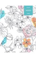 Dot Grid Notes 110 Pages: Vintage Floral Premium Notebook for Professionals and Students, Teachers and Writers - Watercolor Blue Bird and Roses Pattern
