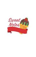 Sweet Notes: 6x9 Unruled Blank Notebook - Watercolor Texture Sweet Ice Cream Dessert Illustration Cover. Matte Softcover and White Interior Papers.