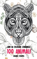 Libri da colorare Zendangle - Grande stampa - 100 Animali