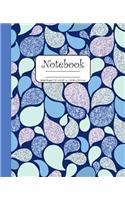 Notebook Wide Ruled 7.5 x 9.25 in / 19.05 x 23.5 cm: Composition Book, Blue and Purple Paisley Design Cover, C758