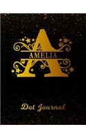 Amelia Dot Journal: Letter a Personalized First Name Personal Dotted Bullet Grid Writing Notebook Black Gold Space Effect Cover Daily Diaries for Journalists & Writers 