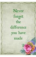 Never Forget the Difference You Have Made: Green vintage floral slogan notebook