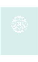 N: 110 Dot-Grid Pages - Monogram Journal and Notebook with a Light Blue Background and Simple Vintage Elegant Design - Personalized Initial Letter Jour