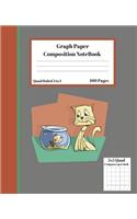 Graph Composition Notebook 5 Squares per inch 5x5 Quad Ruled 5 to 1 100 Sheets: Cute Funny Cat and Fish Gift Notepad / Grid Squared Paper Back To School Gift Notebook For Math Teens Science Adults Students Programmers note takin