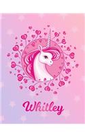 Whitley: Unicorn Sheet Music Note Manuscript Notebook Paper - Magical Horse Personalized Letter W Initial Custom First Name Cover - Musician Composer Instrum