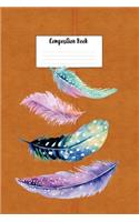 Composition Book: Native American Indian Painted Feathers Design Lined 6 X 9 Wide Ruled Paper Journal or Diary Unique Inspirational Gift for Friend or Teacher, End of