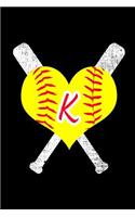 K Monogram Initial Softball Journal