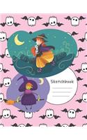 Sketchbook: Cute Witches - A Halloween Themed Large Notebook with 100 Blank Pages, Halloween Motifs Inside (8,5 X 11 Inches)