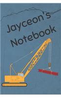 Jayceon's Notebook: Construction Equipment Crane Cover 6x9 100 Pages Personalized Journal Drawing Notebook(2 Jr Journals and Notebooks for Jayceon)