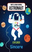 Write & Draw Astronaut Explorer Sincere: Outer Space Primary Composition Notebook Kindergarten, 1st Grade & Second Grade Boy Student Personalized Gift