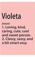 Violeta Definition Personalized Name Funny Notebook Gift, Girl Names, Personalized Violeta Name Gift Idea Notebook