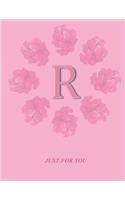 R: Monogram Initial R Letter Ruled Notebook for Women, Girl and School, Pink Floral Cover 8.5'' x 11'', 100 pages