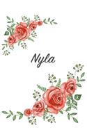 Nyla: Personalized Composition Notebook - Vintage Floral Pattern (Red Rose Blooms). College Ruled (Lined) Journal for School Notes, Diary, Journaling. Flo