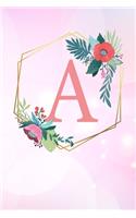 A: Monogramm Buchstabe A 120 Seiten DIN A5 Notizbuch Marmor Gold Rosa personalisiert Name farbige Blumen Initial Tagebuch für Frauen und Mädchen