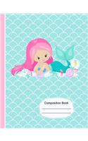 Cute Pink Hair Mermaid Girl and Friends Composition Notebook Sketchbook Paper: 200 Blank Numbered Pages 7.44 X 9.69 Drawing Art Sketch Journal, School Teachers, Students Subject Book, Seahorse Shells Pink Blue