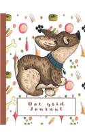 Dot Grid Journal: Dot Grid Journal Notebook for Mythical Creatures and Animal Lovers - Cute Dog Running on White Bone and Paw Print Background