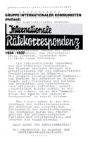 Gruppe Internationaler Kommunisten (Holland): Internationale Rätekorrespondenz 1934 - 1937