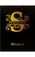 Stephanie Notebook: Letter S Personalized First Name Personal Writing Notepad Journal Black Gold Glittery Pattern Effect Cover College Ruled Lined Paper for Journalists