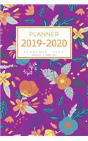 Planner 2019-2020 Academic Year: 6x9 Weekly and Monthly Organizer from July 2019 to June 2020 Illustrating Floral Pattern Design Purple