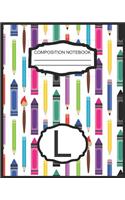 Composition Notebook L: Monogrammed Initial Elementary School Wide Ruled Interior Notebook