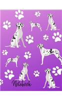 Notebook: Great Dane Dog Purple School Notebook 100 Pages Wide Ruled Lined Paper