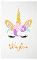Waylon A5 Lined Notebook 110 Pages: Funny Blank Journal For Lovely Magical Unicorn Face Dream Family First Name Middle Last Surname. Unique Student Teacher Scrapbook/ Composition Great
