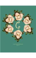 Lined Journal Notebook: C: Monogram with Magnolia wreath. Original artwork, Soft teal cover journal, 110 lined pages 8.5x11