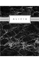 Alicia: Personalized black marble sketchbook with name: 120 Pages