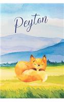 Peyton: Personalized Name and Fox in the Forest and Mountains on Cover, Lined Paper Note Book For Girls or Boys To Draw, Sketch & Crayon or Color (Kids Teen