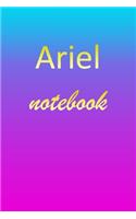 Ariel: Blank Notebook - Wide Ruled Lined Paper Notepad - Writing Pad Practice Journal - Custom Personalized First Name Initial A Blue Purple Gold - Taking 
