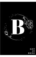 Simple Black Initial Letter B Notebook with Rose Floral Journal for Women, Girls Birthday Gift and School