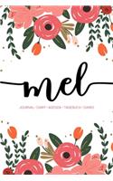 Mel: Journal - Diary - Agenda - Tagebuch - Diario: 150 pages paginas seiten pagine: Modern Florals First Name Notebook in Coral, Pink & Orange on White A