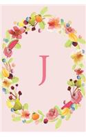 J: Soft Floral Wreath Monogram Sketchbook - 110 Sketchbook Pages (6 x 9) - Floral Watercolor Monogram Sketch Notebook - Personalized Initial Letter Jou