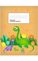 Wide Ruled Composition Notebook: Writing Book Journal, Soft Cover, Blank Lined Paper, 200 Pages, Cute Animal Designs Dinosaur for Kids Green
