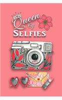 Queen of Selfies: Paper Notebook Journal Diary Camera with Glam Accessories 6 X 9 Blank Wide Ruled Line Paper 130 Pages